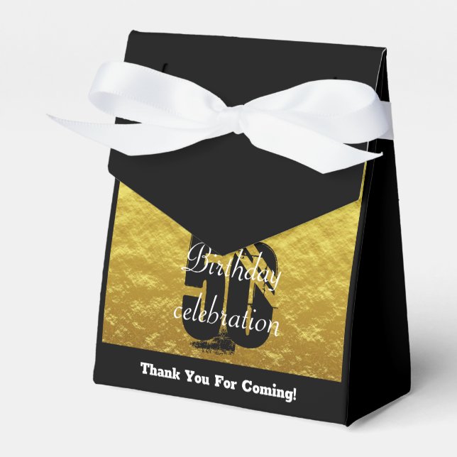 Elegant Black and Gold 50th Any Age Birthday Favor Box (Front Side)