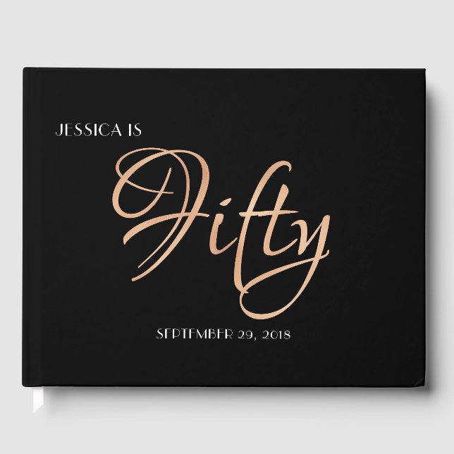 Elegant Black and Gold 50th Birthday Guest Book (Front)