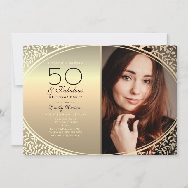 Elegant Black and Gold 50th Birthday Invitation (Front)