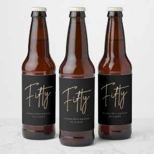 Elegant Black and Gold 50th Birthday Party Beer Bottle Label