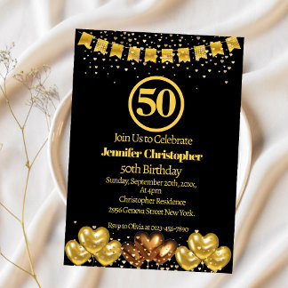 Elegant Black and gold 50th Birthday Party Invitation