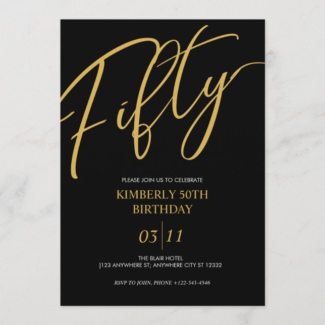 Elegant Black and Gold 50th Birthday Party Invitation (Front)