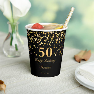 Elegant Black And Gold 50th Birthday Party  Paper Cups