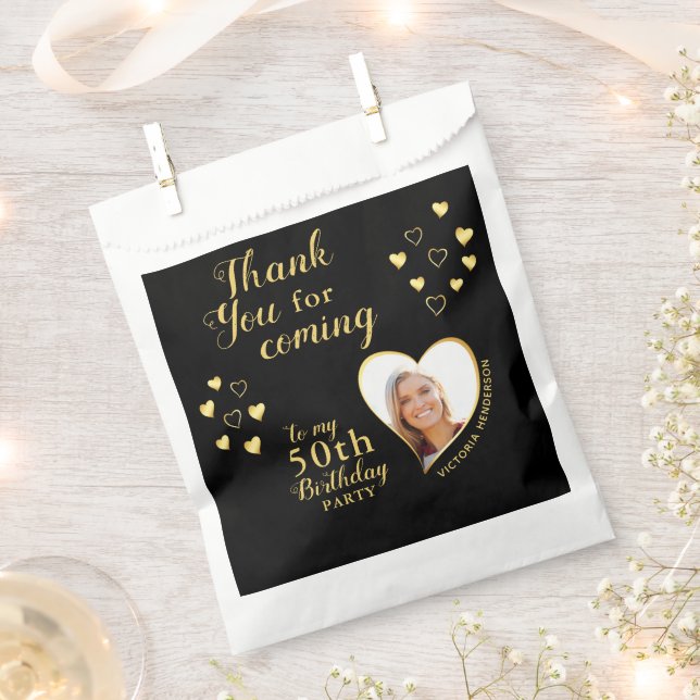Elegant Black and Gold 50th Birthday Thank You Favour Bag (Clipped)