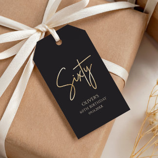 Elegant Black and Gold 60th Birthday Favour Tags