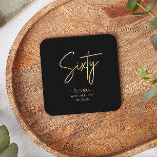 Elegant Black and Gold 60th Birthday Party  Square Paper Coaster