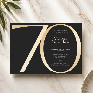 Elegant Black and Gold 70th Birthday Invitation