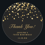 Elegant Black And Gold 70Th Birthday Thank You Classic Round Sticker<br><div class="desc">Chic Elegant Black And Gold 70Th Birthday Thank You Stickers</div>
