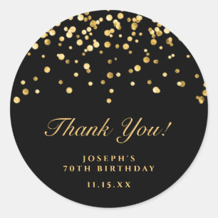 Elegant Black And Gold 70Th Birthday Thank You Classic Round Sticker