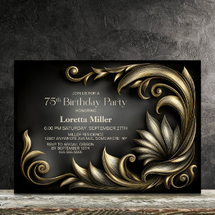 Elegant Black and Gold 75th Birthday Party Invitation