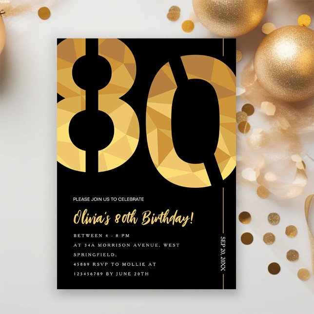 Elegant black and gold 80th Birthday Party Invitation (Creator Uploaded)