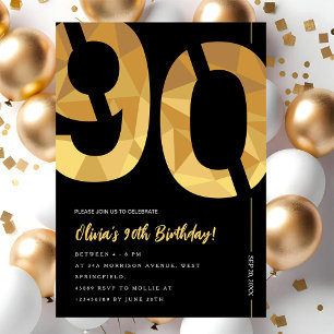 Elegant black and gold 90th Birthday Party Invitation
