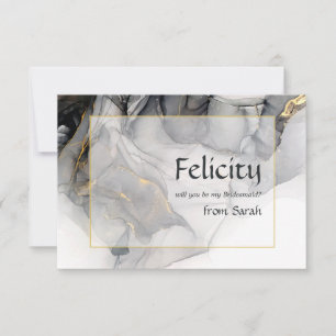 Elegant Black and Gold Alcohol Ink Bridesmaid Invitation