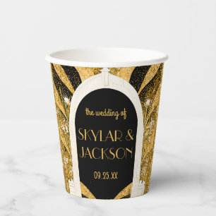 Elegant Black and Gold Art Deco Archway Wedding Paper Cups