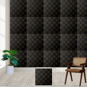 Elegant Black and Gold Art Deco Floral Tile