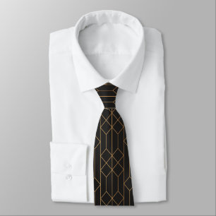 Elegant Black and gold Art Deco Geometric Pattern Tie