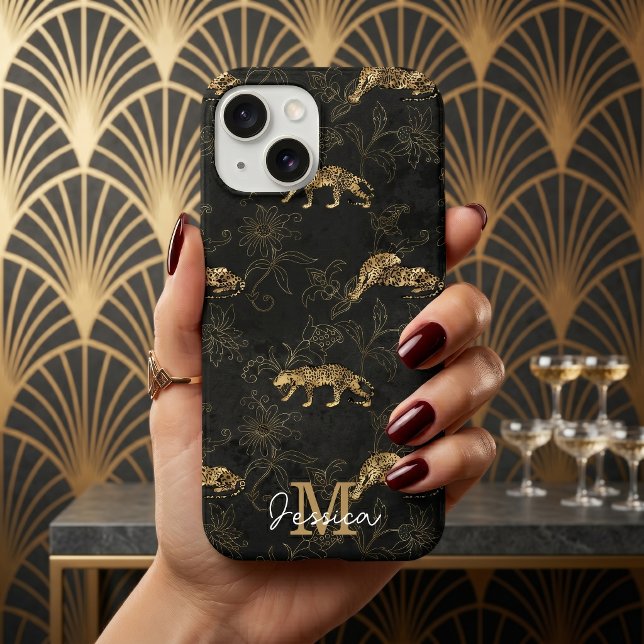Elegant Black and Gold Art Deco Leopard  Case-Mate iPhone Case (Creator Uploaded)