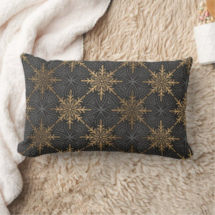 Elegant black and gold art deco pattern lumbar pi lumbar pillow