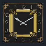 Elegant black and gold art deco square wall clock<br><div class="desc">Great clock design. You will love it like others. Be free to use this design for other product you like ot to customize and add your text. Follow me for more. Thank you. Have a nice day.</div>