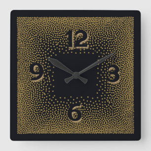 Elegant black and gold Art  Deco Square Wall Clock