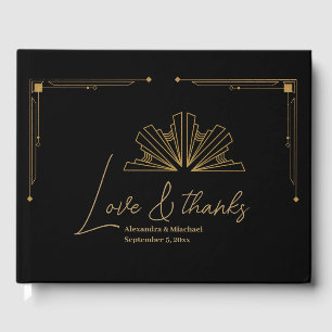 Elegant Black and Gold Art Deco  Wedding Guest Book