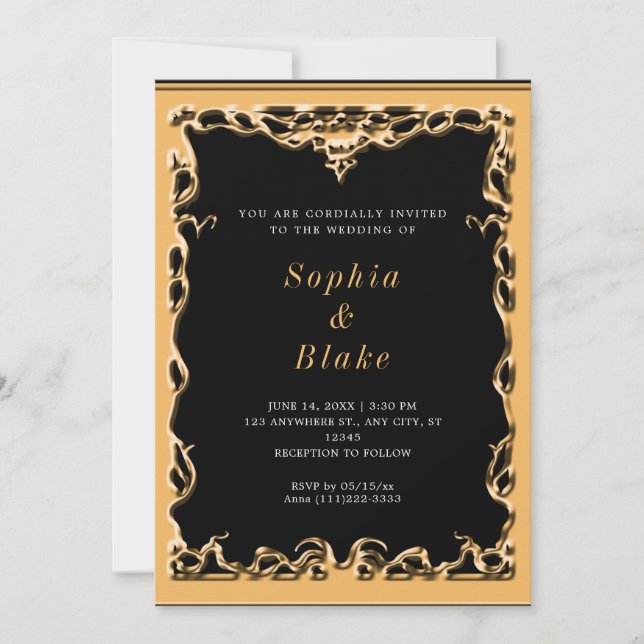 Elegant Black and Gold Art Deco Wedding Invitation (Front)