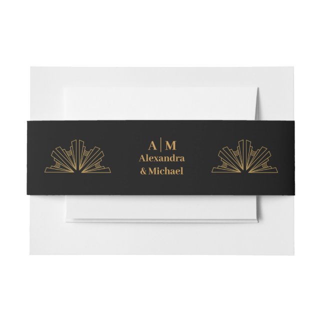 Elegant Black and Gold Art Deco  Wedding Invitation Belly Band (Front Example)