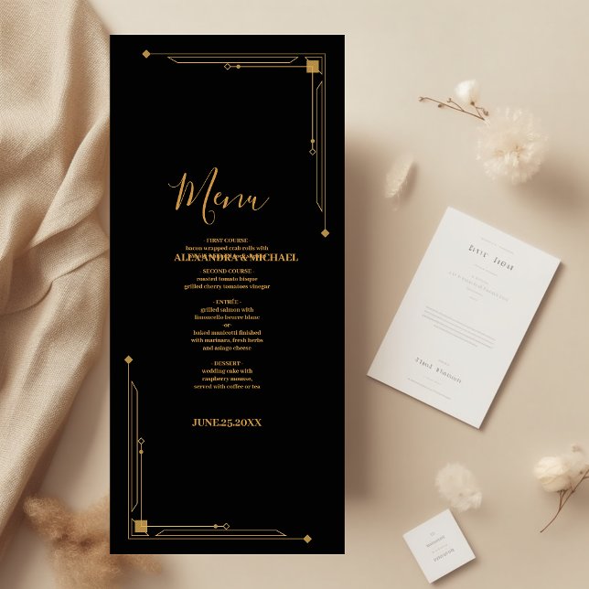 Elegant Black and Gold Art Deco  Wedding Menu (Creator Uploaded)