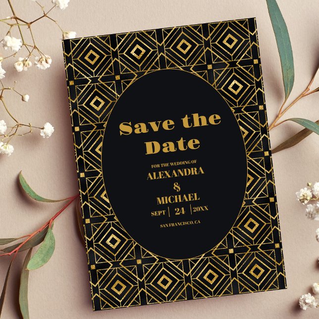 Elegant Black and Gold Art Deco Wedding  Save The Date (Creator Uploaded)