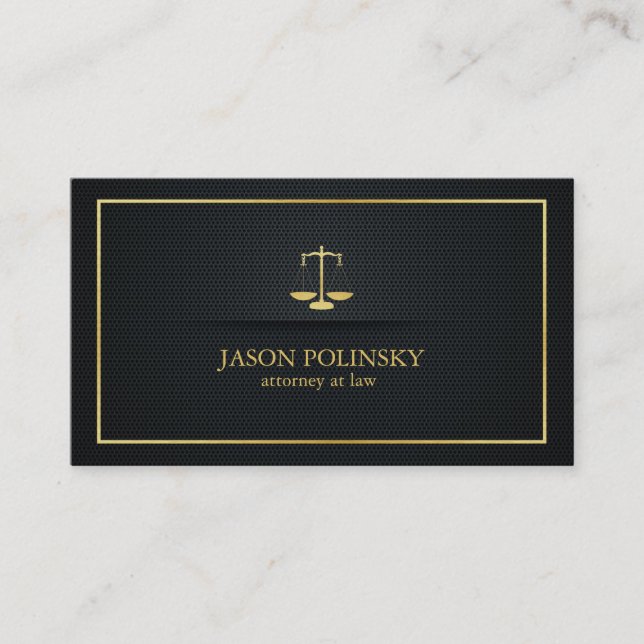 Elegant Black and Gold Attorney At Law Business Card (Front)
