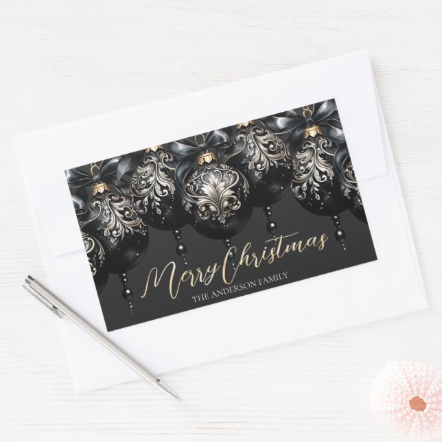 Elegant black and gold baubles luxury Christmas Sticker (Envelope)