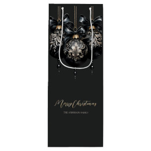 Elegant black and gold baubles luxury Christmas Wine Gift Bag