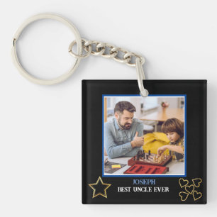 Elegant Black and Gold Best Uncle Ever Photo Keychain