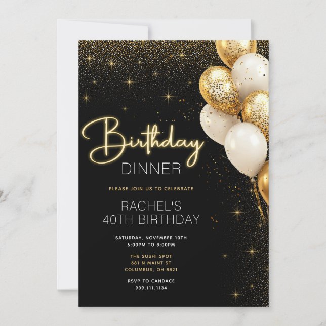 Elegant Black and Gold Birthday Dinner Invitation (Front)