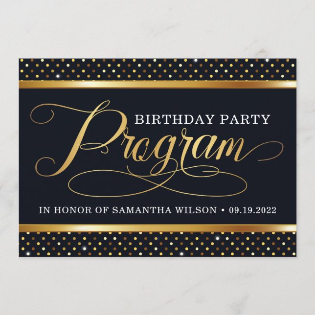 Elegant Black And Gold Birthday Party Program (Front)