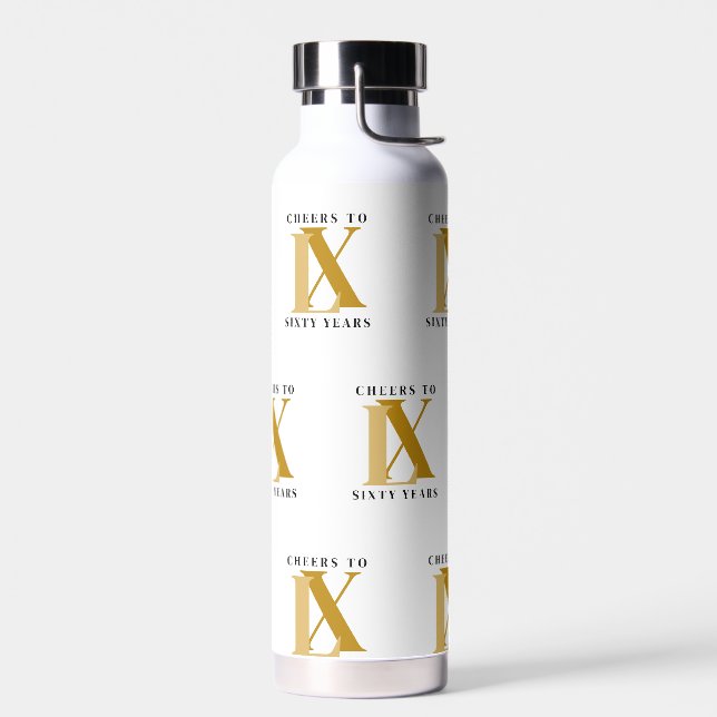 Elegant Black and Gold Birthday Pattern Water Bottle (Left)