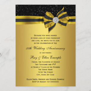 Elegant Black and Gold Bow 50th Anniversary Party Invitation