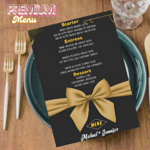 Elegant Black and Gold Bow Customisable Wedding  Menu