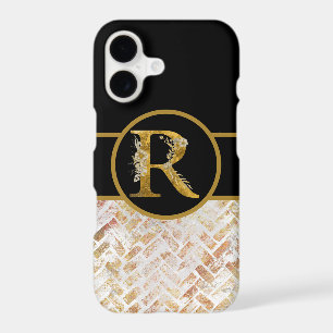 Elegant Black and Gold Brick Design with Monogram