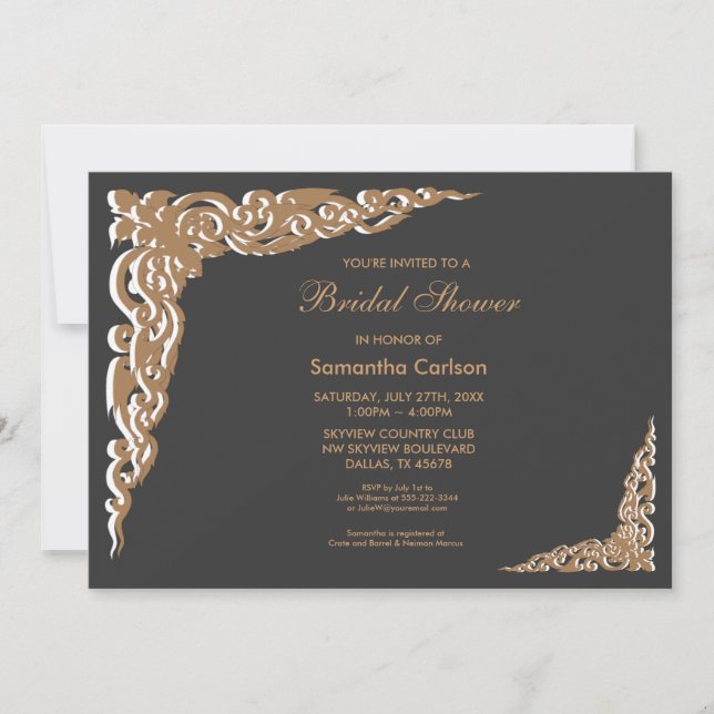 Elegant Black and Gold Bridal Shower Invitation (Front)