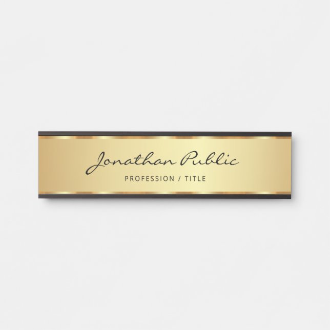 Elegant Black And Gold Calligraphy Script Door Sign (Front)