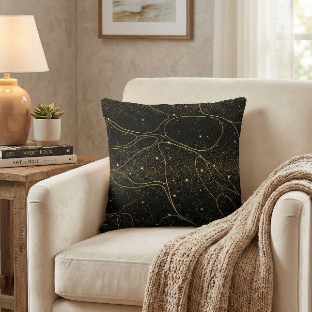 Elegant Black and Gold Celestial Abstract Throw Pillow (Creator Uploaded)