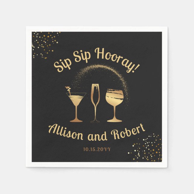 Elegant Black and Gold Cheers Wedding Rehearsal  Napkin (Front)