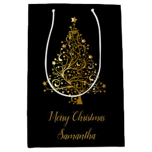 Elegant Black And Gold Christmas Tree Gift Bag