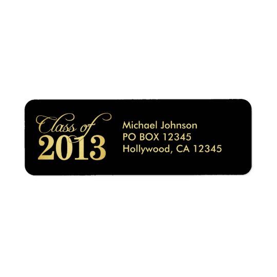 Elegant Black and Gold Class of 2013 Return Address Label