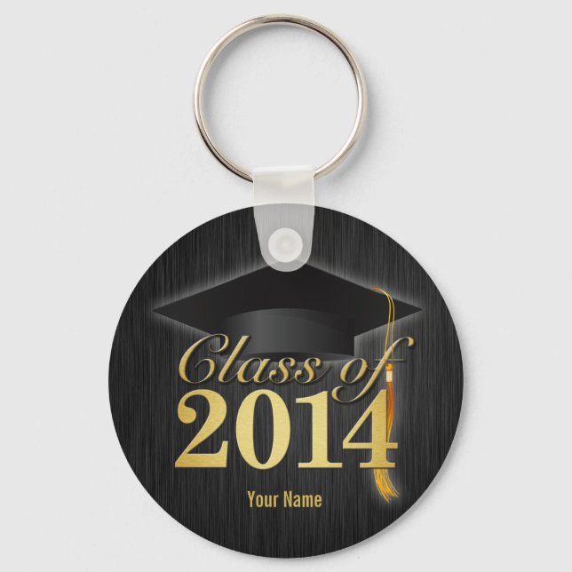 Elegant Black and Gold Class of 2014 Graduation Keychain (Front)