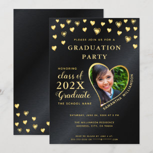 Elegant Black and Gold Class of 2025 Graduation Invitation