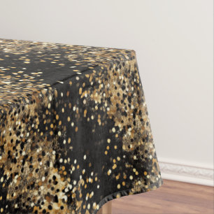 Elegant Black and Gold Confetti Glitter Party Tablecloth