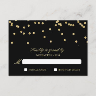 Elegant Black and Gold Confetti Polka-Dots RSVP Card
