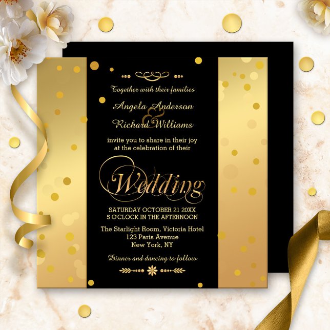 Elegant Black and Gold Confetti Wedding Invitation (Creator Uploaded)